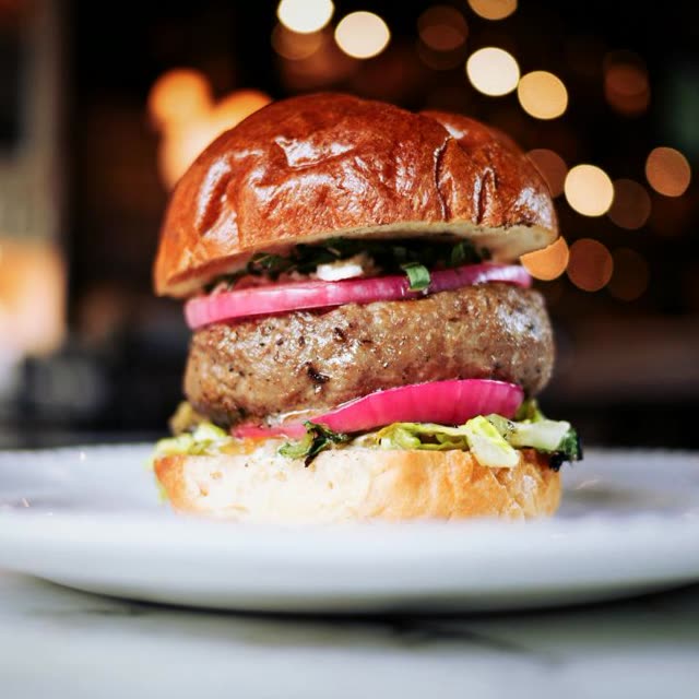 The Rosetti burger on a white plate
